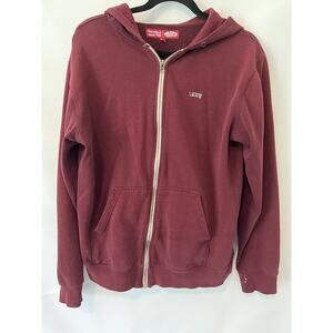 Vans Sweater Mens Small Red White Logo Skater Full Zip Hooded Casual